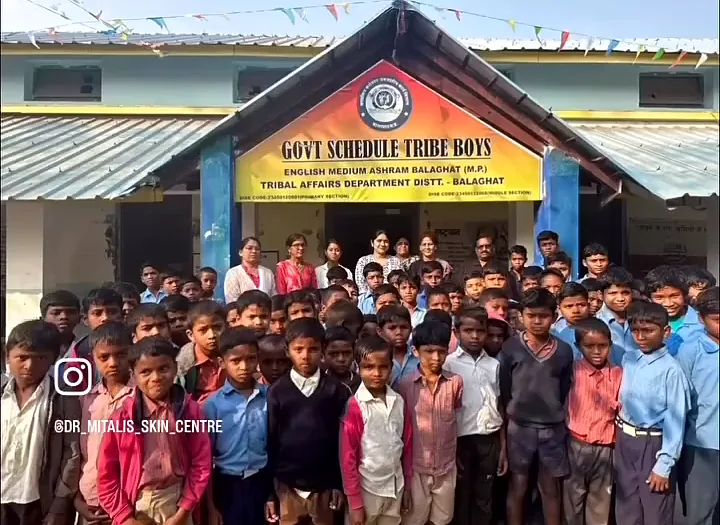 Students at a skin health awareness camp